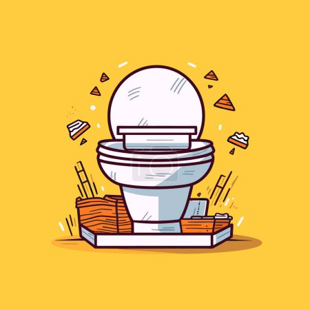 Illustration for A white toilet sitting on top of a wooden floor - Royalty Free Image