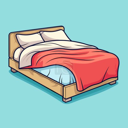 A bed with a red blanket on top of it