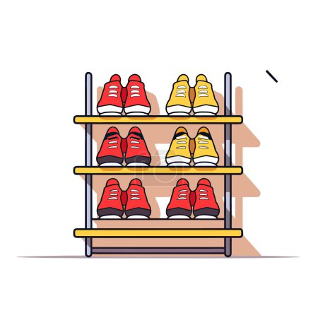 Ilustración de Un estante con zapatos en una zapatería - Imagen libre de derechos