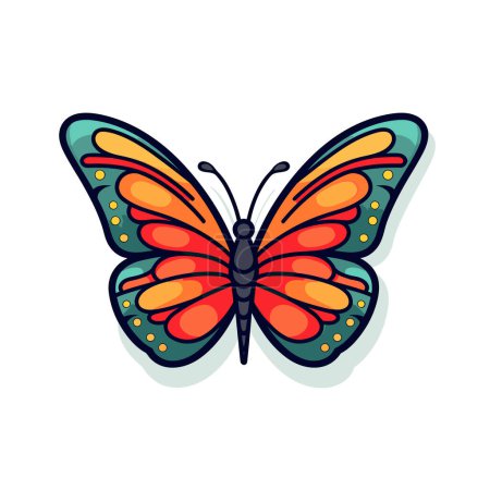 Téléchargez les illustrations : Un papillon coloré sur fond blanc - en licence libre de droit