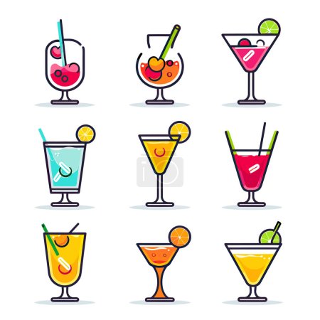 Téléchargez les illustrations : Une collection de différents types de boissons - en licence libre de droit