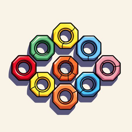 Ilustración de Un grupo de anillos de madera multicolores sentados uno encima del otro - Imagen libre de derechos
