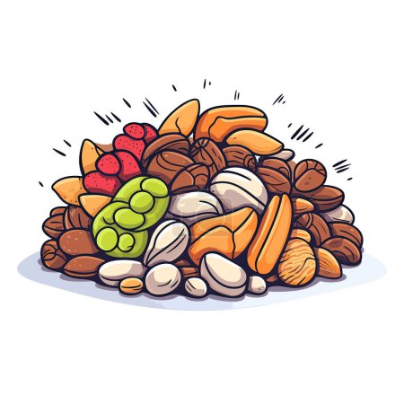 Ilustración de Una pila de frutos secos y otros alimentos - Imagen libre de derechos