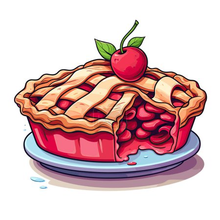 Ilustración de Un trozo de pastel en un plato con una cereza en la parte superior - Imagen libre de derechos