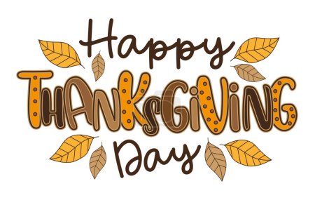 Illustration for Happy Thanksgiving Day - handwriting greeting with autumnal leaves. Good for greeting card, poster, banner, textile print and other decoartion. - Royalty Free Image