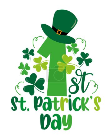 Illustration for First St. Patrick's Day -  Leprechaun hat, with clover leaves. Good forbaby clothes, banner, greeting card, label and other decoration. - Royalty Free Image