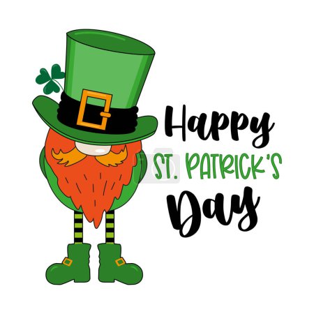 Illustration for Happy St. Patrick's Day -funny greeting with cute leprechaun. Good for T shirt print, poster, card, label, and other decoration. - Royalty Free Image