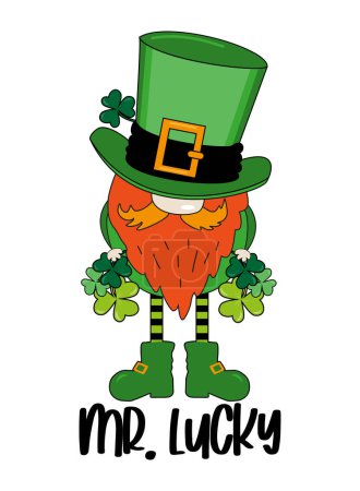 Illustration for Mr. Lucky  -  funny slogan with hand drawn leprechaun for Saint Patrick's Day. Good for T shirt print, poster, card, label, and other gift design. - Royalty Free Image