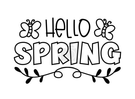 Ilustración de Hola primavera - saludo dibujado a mano con mariposa. Bueno para tarjetas de felicitación, póster, pancarta y otra decoración. - Imagen libre de derechos