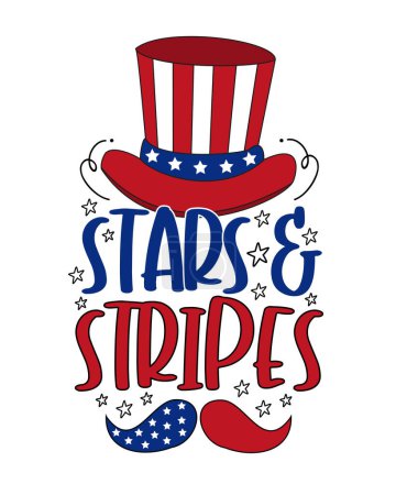 Illustration for Stars and stripes - Happy Independence Day design illustration.Uncle Sam hat and mustache. Good for advertising, poster, announcement, invitation, party, T shirt print , poster, banner. - Royalty Free Image