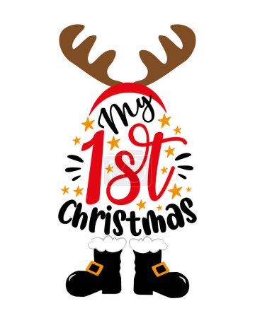 Illustration for My 1st Christmas - cute reindeer antler and boots. Good for baby clotes, greeting and invitaton card print,  label and other decoration for Christmas. - Royalty Free Image