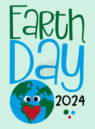 Earth Day 2024 - Cute Earth planet with heart. Good for poster, banner, card. 