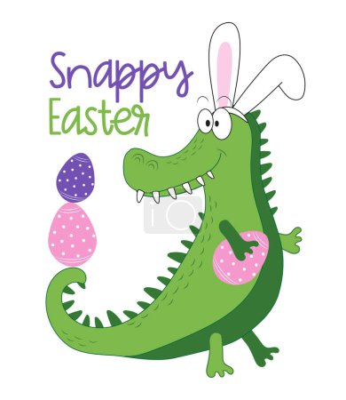 Born to hunt - funny alligator in bunny ears, with Easter eggs. good for greeting crad, poster, T shirt print, label and other gifts design.