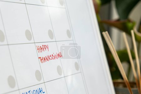 Photo for HAPPY THANKSGIVING on calendar to remind important event or holiday appointment Monthly PLANNER. Magnetic board with the days of the month. Place to enter important matters schedule. Concept for - Royalty Free Image