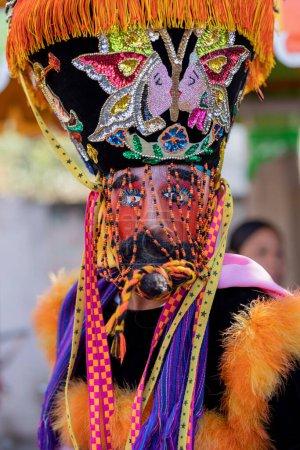 Photo for Chinelo costume in a carnival in the State of Mexico - Mexican Traditions - Royalty Free Image