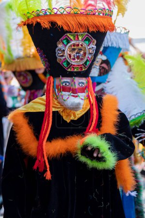 Photo for Chinelo costume in a carnival in the State of Mexico - Mexican Traditions - Royalty Free Image