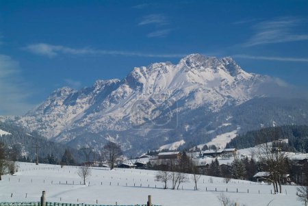 Photo for Austria, snow covered landscape in Hochfilzen in ski resort Pillersee Valley with Leoganger Steinberge Mountain in North Tyrol - Royalty Free Image