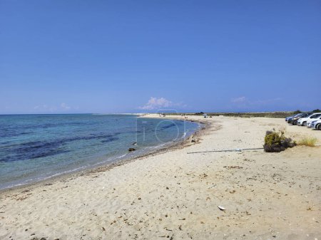 Photo for Greece,  Halkidiki, Possidi cape with sandy beach on blue and clear Aegean Sea, prefered destination on Kassandra Peninsula - Royalty Free Image