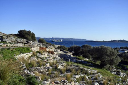 Lavrio, Greece - December 19, 2023: Lavreotiki Geopark and ancient mining center - silver, copper and lead used to be found here - there are also the remains of the very old Theater of Thorikos there probably the oldest in Greece