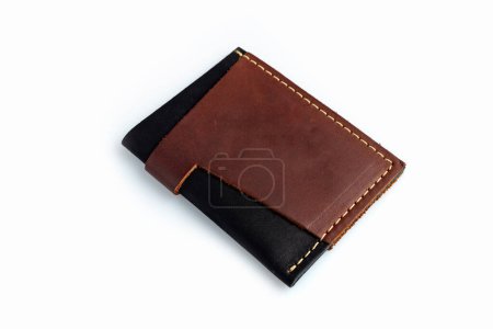 Téléchargez les photos : Brown leather wallet with blank cards, isolated on white background - en image libre de droit