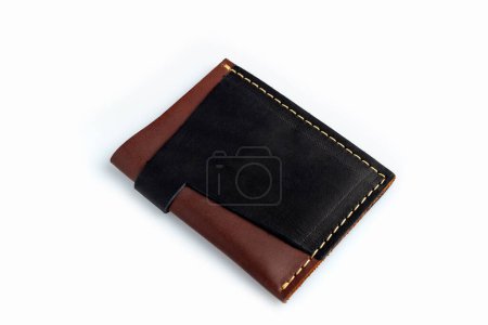 Téléchargez les photos : Black leather wallet with blank cards, isolated on white background - en image libre de droit