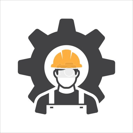 Téléchargez les illustrations : Safety worker icon. Industrial worker icon. Construction Safety icon vector. Man and gear icon. Vector illustration - en licence libre de droit