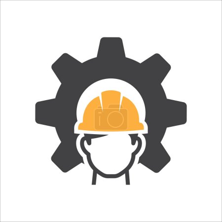 Téléchargez les illustrations : Safety worker icon. Industrial worker icon. Construction Safety icon vector. Man and gear icon. Vector illustration - en licence libre de droit