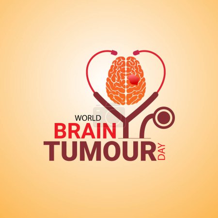 World Brain Tumor Day Creative Unique Vector Illustration, World Brain Tumor Day Concept (en inglés). El cerebro humano tiene malos síntomas cuidado de la cinta. Sensibilizar, detectar y prevenir los tumores cerebrales.