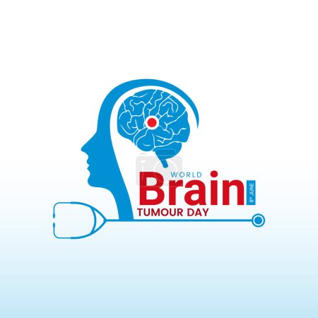 World Brain Tumor Day Creative Unique Vector Illustration, World Brain Tumor Day Concept (en inglés). El cerebro humano tiene malos síntomas cuidado de la cinta. Sensibilizar, detectar y prevenir los tumores cerebrales.