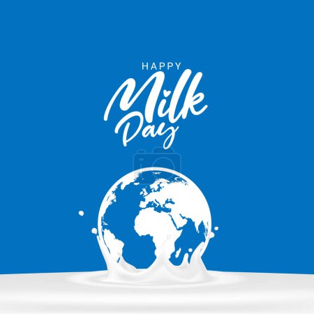 Conception Happy Milk Day concept créatif idée unique avec éclaboussure de lait et un joli nom de logo sur fond bleu isolé, Fond de lait vectoriel modifiable, concept World Milk Day. produit laitier