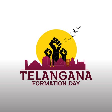 Illustration for Telangana Formation Day, Telangana State Formation Day celebration - Telangana Martyrs Memorial Revolution hand, Happy Telangana State Formation - Royalty Free Image