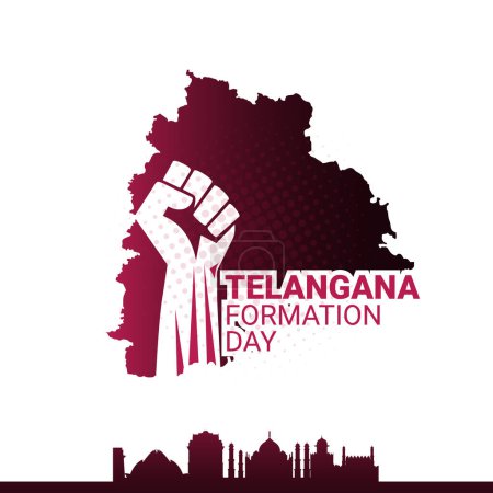 Téléchargez les illustrations : Telangana Formation Day, Telangana State Formation Day celebration - Telangana Martyrs Memorial Revolution hand, Happy Telangana State Formation - en licence libre de droit