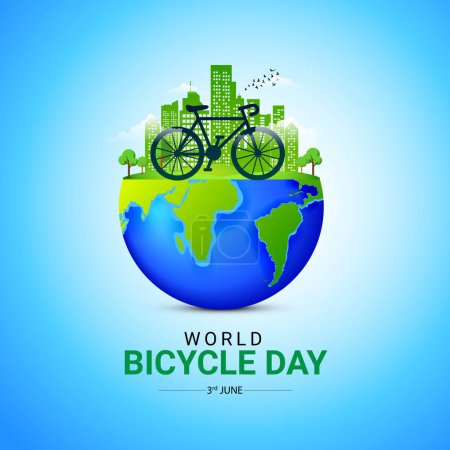 Journée mondiale de la bicyclette créative unique vert naturel écologique concept conception d'idée. Aller vert et sauver l'environnement. Cycle d'équitation Vert monde respectueux de l'environnement. Énergie verte, Sauver la Terre