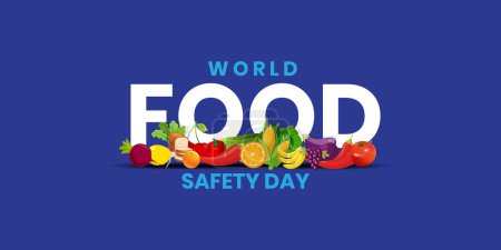 Welttag der Lebensmittelsicherheit kreatives einzigartiges Design Social Media Banner Poster am 7. Juni Cholesterin-Diät und gesunde Ernährung mit sauberem Obst und Gemüse in Herzschale von Ernährungswissenschaftler, essbar