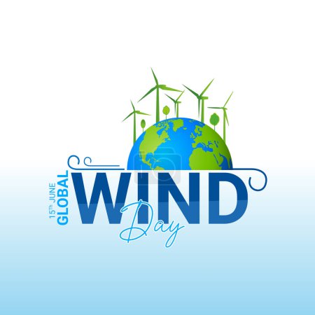 Global Wind Day grüne natürliche kreative Anzeigengestaltung. Erdkugel und Wind, ESG und Clean Energy Concept, Konzept einer nachhaltigen ökologischen Zukunft und alternativer Energie eines umweltfreundlichen Planeten.