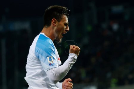 Photo for Eljif Elmas of Napoli celebrates after scores their second gol  during  italian soccer Serie A match Atalanta BC vs SSC Napoli at the Gewiss Stadium in Bergamo, Italy, November 05, 2022 - Credit: AGN Fot - Royalty Free Image