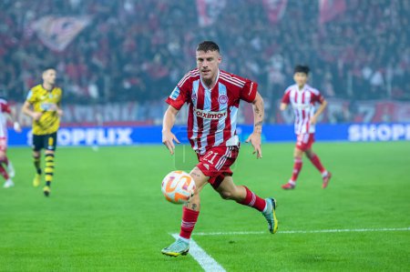 Photo for 21 PEP BIEL of Olympiacos FC during Matchday 13, Greek Super League match between Olympiacos FC vs AEK FC at the Karaiskakis Stadium on November 13, 2022 in Athens, Greece. - Credit: Stefanos Kyriazis/LiveMedi - Royalty Free Image