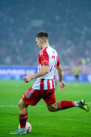 Photo for 74 ANDREAS NTOI&#xA;of Olympiacos FC during Matchday 13, Greek Super League match between Olympiacos FC vs AEK FC at the Karaiskakis Stadium on November 13, 2022 in Athens, Greece. - Credit: Stefanos Kyriazis/LiveMedi - Royalty Free Image
