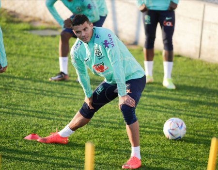 Photo for Thiago Silva of Brazil  during Brazil National football team traning, before the finale stage of the World Cup 2022 in Qatar, at Juventus Training Center, 16 November 2022, Turin, Italy. Photo Nderim Kaceli - Credit: Nderim Kaceli/LiveMedi - Royalty Free Image