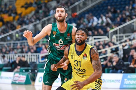 Photo for 31 DEVIN BOOKER of Fenerbahce Beko Istanbul competing with 6 GEORGIOS PAPAGIANNIS of Panathinaikos BC during the Euroleague, Round 18, match between Panathinaikos BC and Fenerbahce Beko Istanbul at Oaka Altion on January 10, 2023 in Athens, Greece. - - Royalty Free Image