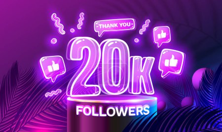 Thank you 20k followers, peoples online social group, happy banner celebrate, Vector illustration