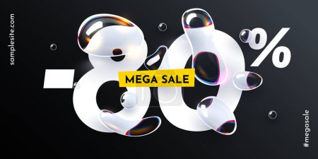 Illustration for 80 percent Off. Discount creative composition with water drops. Fresh Sale banner and poster. Vector illustration. - Royalty Free Image
