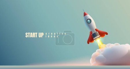 Illustration for Rocket space startup, creative idea cover, landing page web site, Vector illustration - Royalty Free Image
