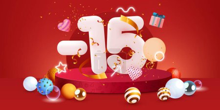 Illustration for 15 percent Off. Discount creative composition. Merry Christmas and Happy New Year. Sale banner and poster. Vector illustration. - Royalty Free Image