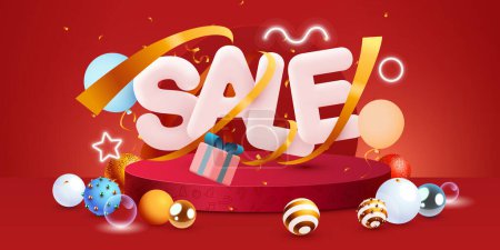 Illustration for Discount creative composition. Merry Christmas and Happy New Year. Sale banner and poster. Vector illustration. - Royalty Free Image