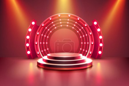 Illustration for Show light, Stage Podium Scene with for Award Ceremony on red Background. Vector illustration - Royalty Free Image