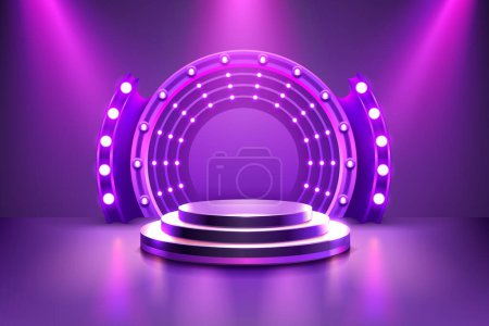 Illustration for Show light, Stage Podium Scene with for Award Ceremony on purple Background. Vector illustration - Royalty Free Image