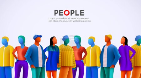 Illustration for 3d colorful people standing together. Team or friendship concept. Vector illustration - Royalty Free Image