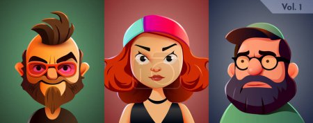 Illustration for 3d cartoon avatar set. Human face collection. Vector illustration - Royalty Free Image