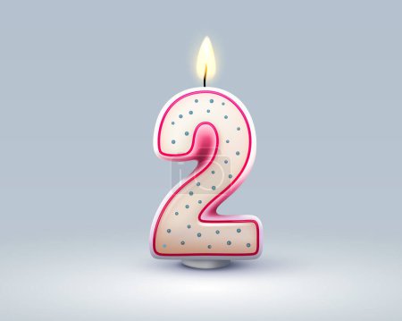 Ilustración de Feliz cumpleaños años aniversario de la persona cumpleaños, Vela en forma de números dos del año. Ilustración vectorial - Imagen libre de derechos